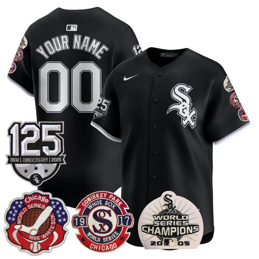 Custom Chicago White Sox Jersey 125th Anniversary World Series Champions Stitched Black