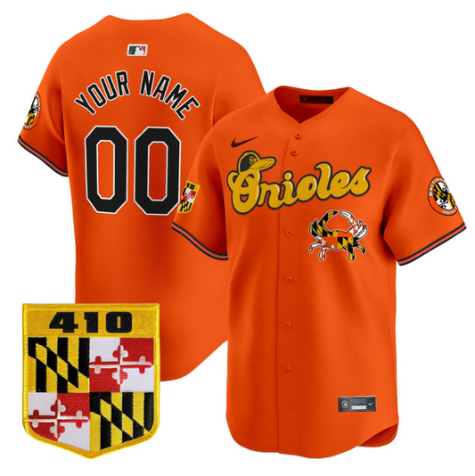 Custom Baltimore Orioles Jersey 410 & Chesapeake Crab Patch Premier Limited Stitched Orange