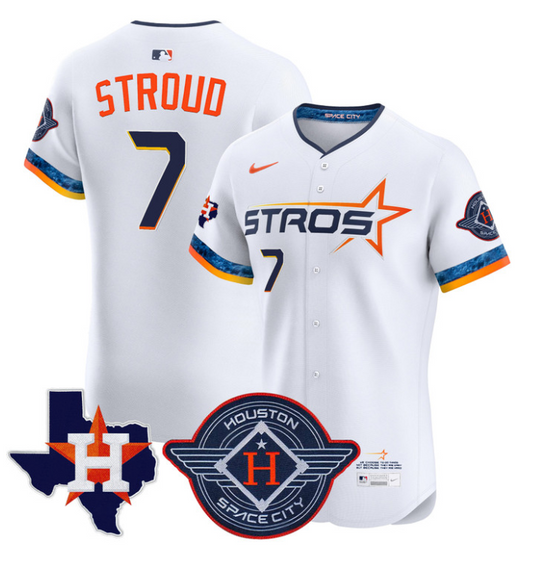 CJ Stroud Jersey #7 Houston Astros 2025 City Connect Texas Patch Premier Elite Stitched White