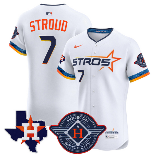 CJ Stroud Jersey #7 Houston Astros 2025 City Connect Texas Patch Premier Elite Stitched White