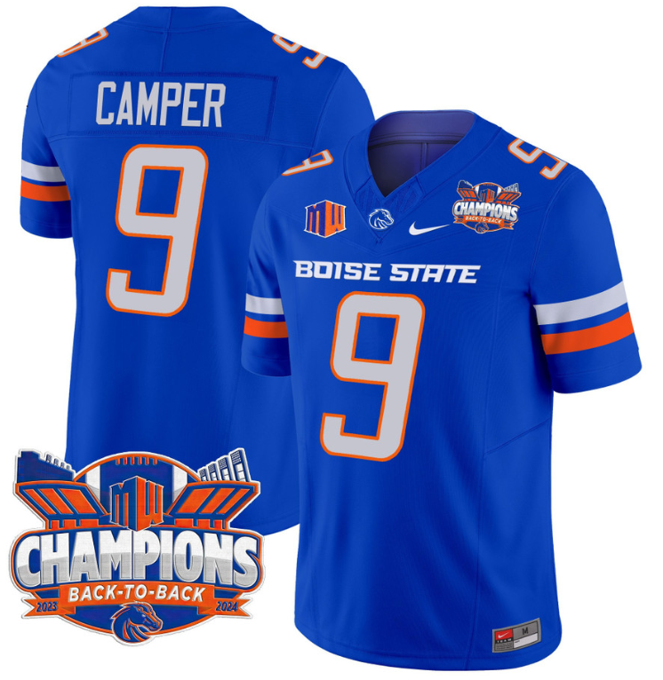 Cameron Camper Jersey #9 Boise State Broncos Back To Back Champions Royal