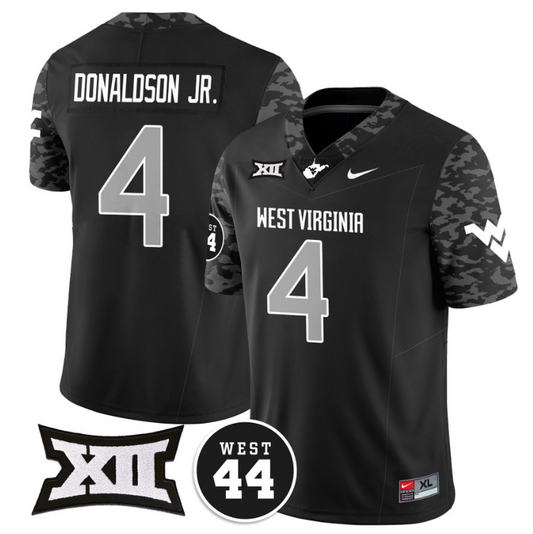 CJ Donaldson Jr Jersey #4 West Virginia Mountaineers 2024 Vapor Limited Football Honor Jerry West Stitched Coal