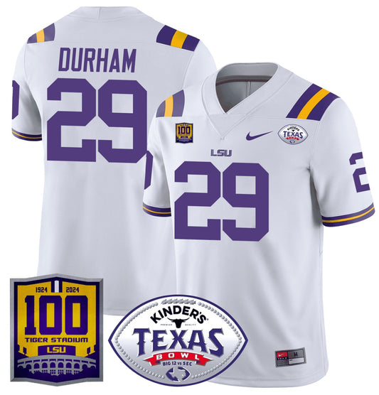 Caden Durham Jersey #29 LSU Tigers Texas Bowl Patch Football White