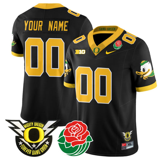 Custom Oregon Ducks Jersey Name, Number 2024 Rose Bowl Patch N1 Black
