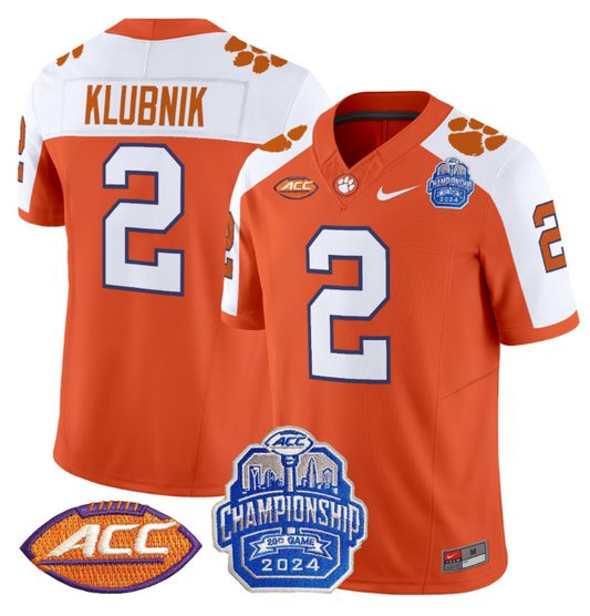 Cade Klubnik Jersey #2 Clemson Tigers 2024 ACC Championship Patch Orange Alternate
