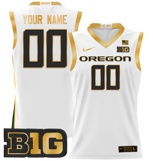 Custom Oregon Ducks Jersey 2024 Lightweight Basketball White Gold