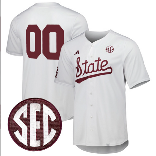 Custom Mississippi State Bulldogs White Baseball Jersey – All Stitched SEC Patch
