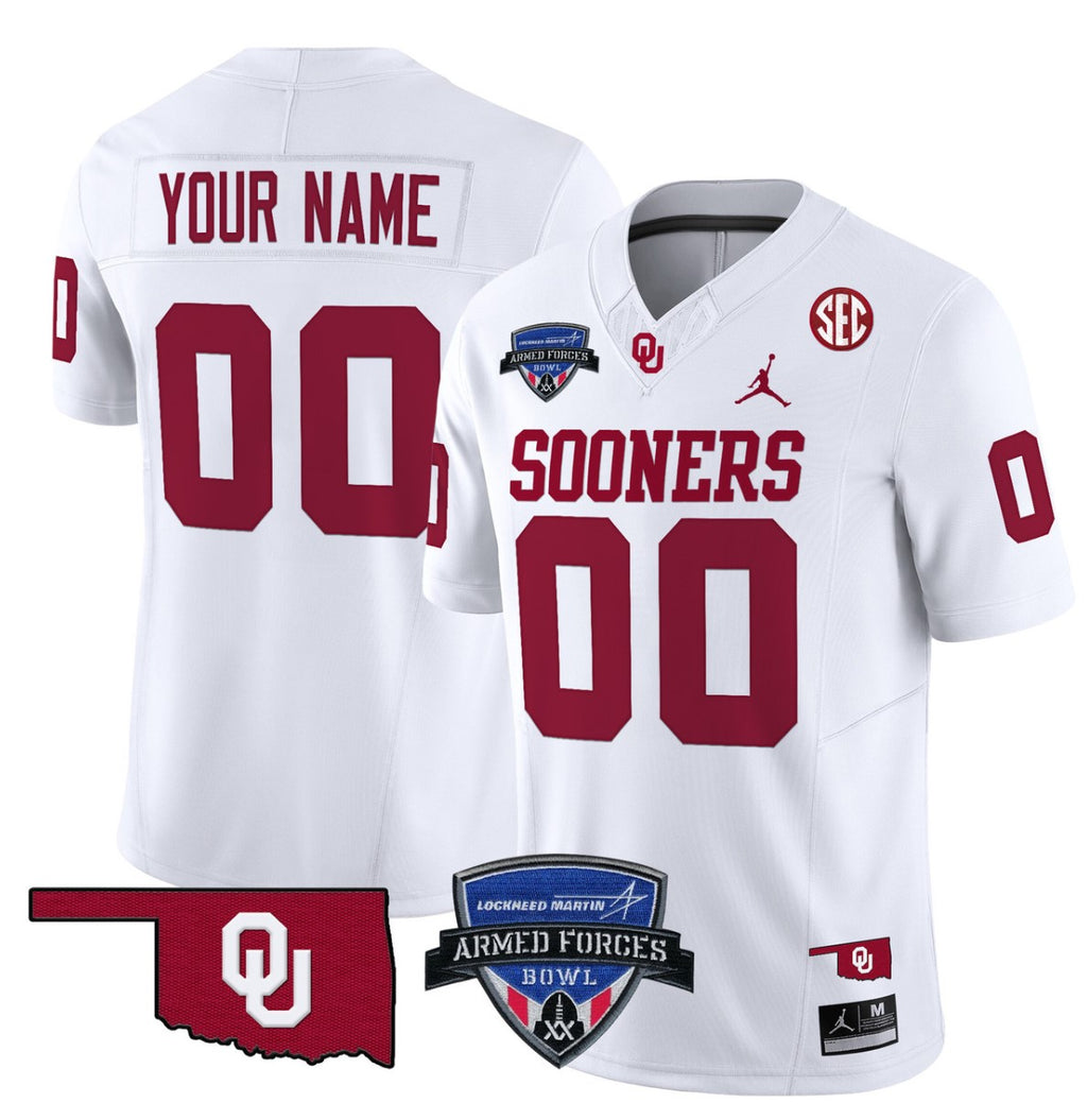 Custom Oklahoma Sooners Jersey 2025 Armed Forces Bowl Patch Vapor White