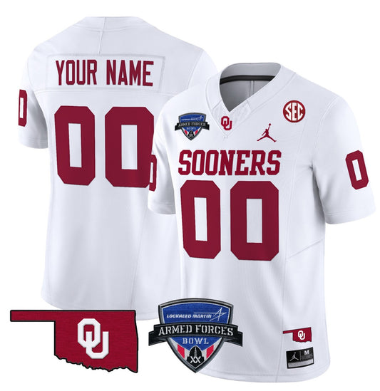 Custom Oklahoma Sooners Jersey 2025 Armed Forces Bowl Patch Vapor White