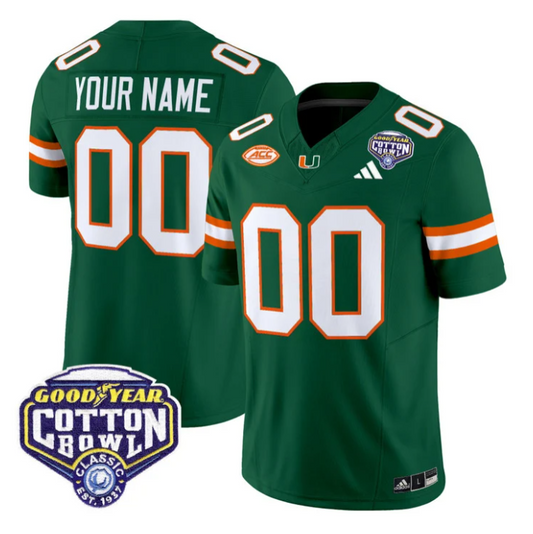 Custom Miami Hurricanes Jersey Name, Number 2025 Cotton Bowl Patch Stitched