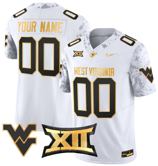 Custom West Virginia Mountaineers Jersey Name, Number Gold Vapor Football White Gold
