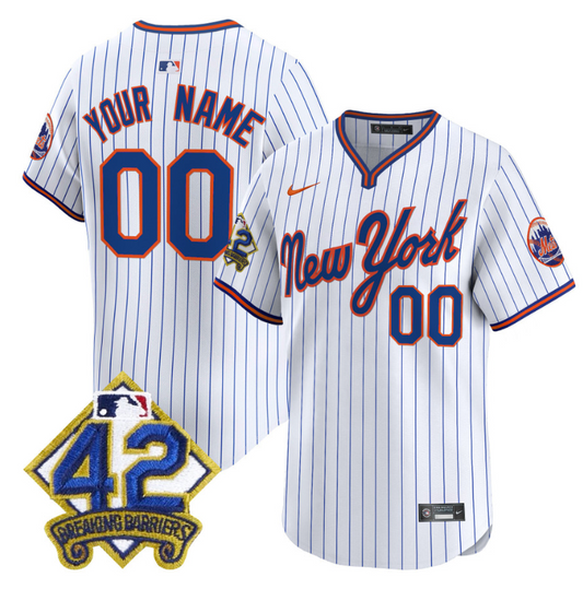 Custom New York Mets Jersey 2025 Jackie Robinson Patch Road Alternate Stitched Pinstripe