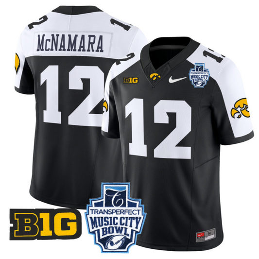 Cade McNamara Jersey #12 Iowa Hawkeyes 2024 Music City Bowl Black Alternate