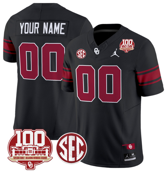 Custom Oklahoma Sooners Jersey Name and Number 100th Anniversary Patch Vapor Limited College Football Stitched Black