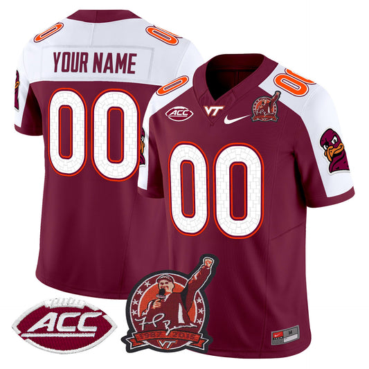 Custom Virginia Tech Hokies Jersey Coach Frank Beamer Patch 2025 Maroon Alter