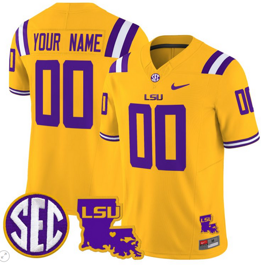 Custom LSU Tigers Jersey Name and Number 2024 Louisiana Patch Vapor Limited College Football Stitched Gold