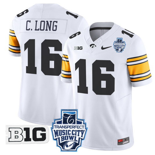 Chuck Long Jersey #16 Iowa Hawkeyes 2024 Music City Bowl Patch White