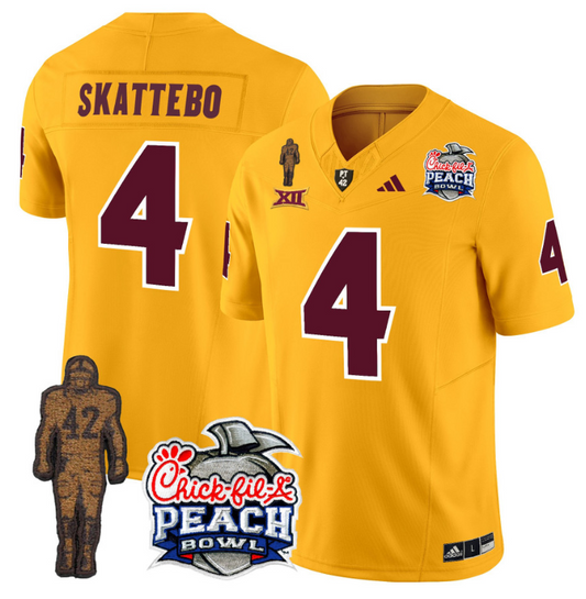 Cam Skattebo Jersey #4 Sun Devils Pat Tillman Peach Bowl Patch Gold