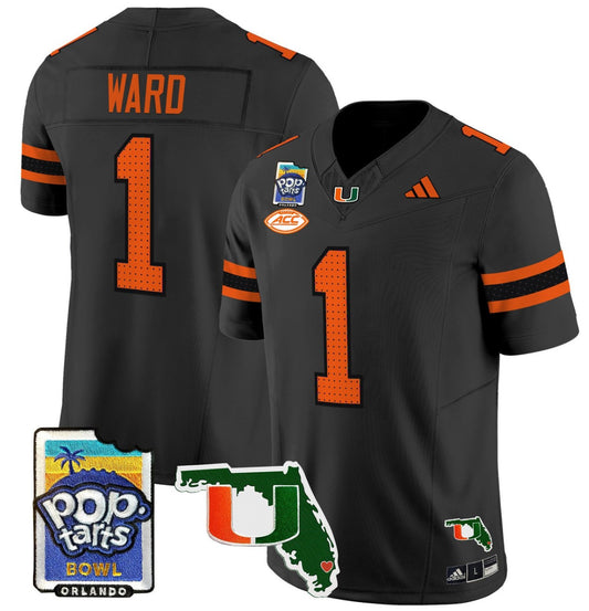 Cam Ward Jersey #1 Miami Hurricanes 2025 PopTarts Bowl Patch Black