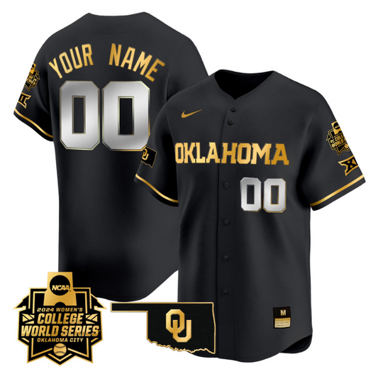 Custom Oklahoma Sooners Jersey 2024 College World Series Vapor Premier Limited NCAA Baseball Stitched Black Gold