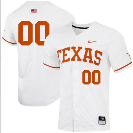 Custom Texas Longhorns Baseball White Full Button Jersey Stitched