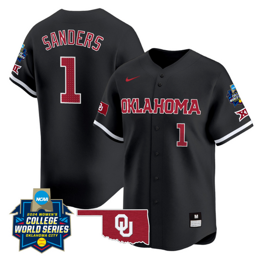 Cydney Sanders Jersey #1 Oklahoma Sooners 2024 College World Series Patch Vapor Premier Limited NCAA Baseball Stitched Black