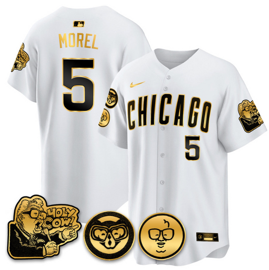 Christopher Morel Jersey #5 Chicago Cubs Harry Caray Holy Cow Patch Premier Limited Stitched White Gold