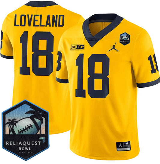 Colston Loveland Jersey #18 Michigan Wolverines ReliaQuest Bowl Patch Yellow