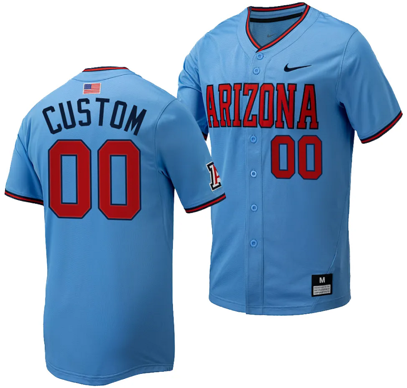 Custom Arizona Wildcats Jersey Name and Number Replica Baseball Full-Button Light Blue