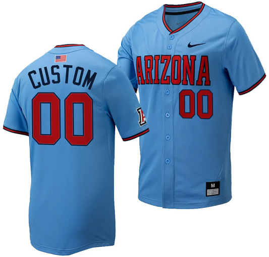 Custom Arizona Wildcats Jersey Name and Number Replica Baseball Full-Button Light Blue