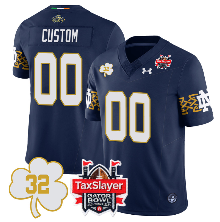 Custom Notre Dame Fighting Irish Jersey Name, Number TaxSlayer Gator Bowl Navy Ireland
