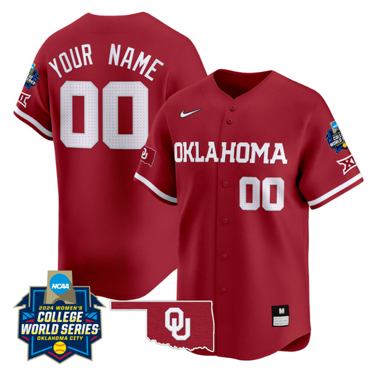 Custom Oklahoma Sooners Jersey 2024 College World Series Vapor Premier Limited NCAA Baseball Stitched Crimson