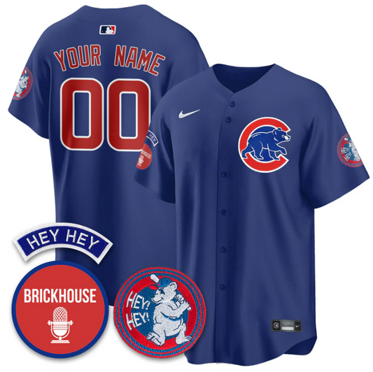 Custom Chicago Cubs Jersey Jack Brickhouse Hey Hey Patch Limited Stitched Blue