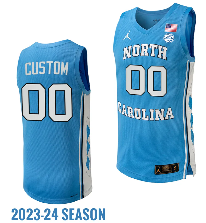 Custom North Carolina Tar Heels Jersey Name and Number Replica College Basketball 2023-24 Blue