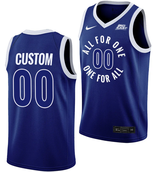Custom Xavier Musketeers Jersey Name and Number All For One Blue College Basketball Uniform