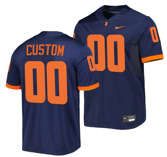 Custom Illinois Fighting Illini Jersey Name and Number NCAA College Football Untouchable Navy
