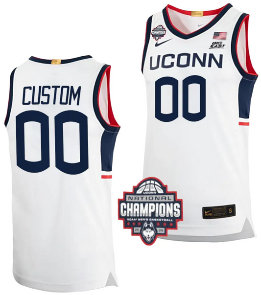 Custom UConn Huskies Jersey Name and Number 2024 NCAA Basketball National Champions White Elite
