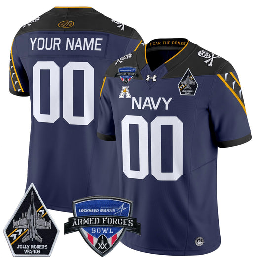 Custom Navy Midshipmen Jersey 2025 Armed Forces Bowl Patch Navy