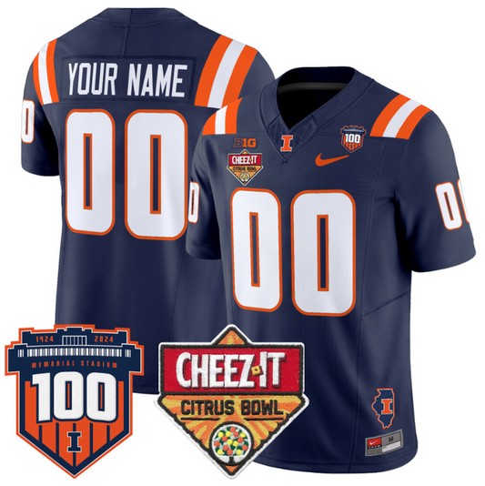 Custom Illinois Fighting Jersey 2025 Cheez-It Citrus Bowl Navy