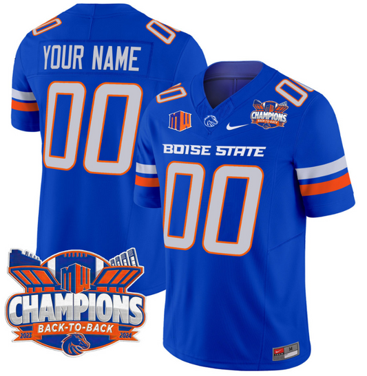 Custom Boise State Broncos Jersey Back To Back Champions Football Royal