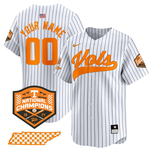 Custom Tennessee Volunteers Baseball Jersey Name and Number 2024 Champions Vapor Premier Limited  Pinstripe