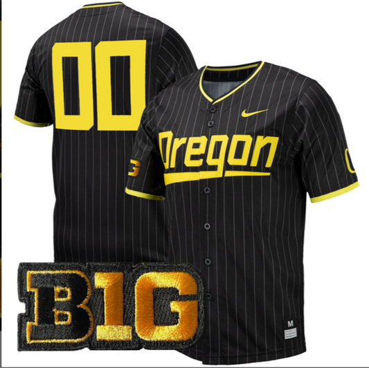 Custom Oregon Ducks Baseball Black Pinstripe Jersey All Stitched B1G Patch