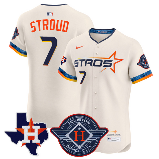 CJ Stroud Jersey #7 Houston Astros 2025 City Connect Texas Patch Premier Elite Stitched Cream