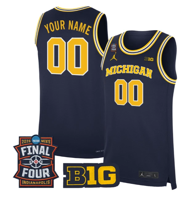 Custom Michigan Wolverines Jersey 2026 Final Four Patch Basketball Stitched Navy