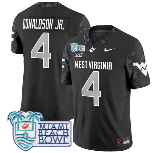 CJ Donaldson Jr Jersey #4 West Virginia Mountaineers 2025 Miami Beach Bowl Coal
