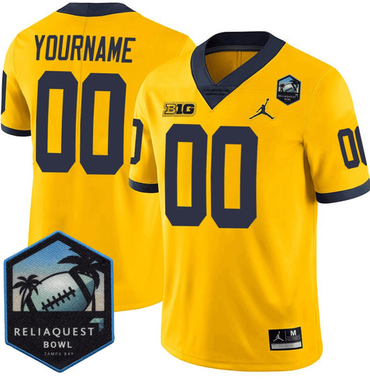 Custom Michigan Wolverines Jersey Name, Number ReliaQuest Bowl Patch Yellow