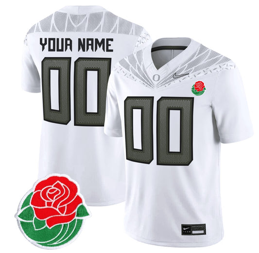 Custom Oregon Ducks Jersey Rose Bowl Patch Vapor Football Stitched White