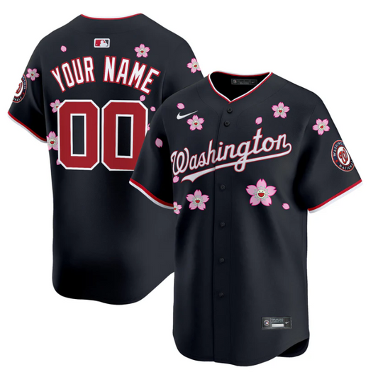 Custom Washington Nationals Jersey Name, Number Cherry Blossom Vapor Premier Limited Stitched Navy