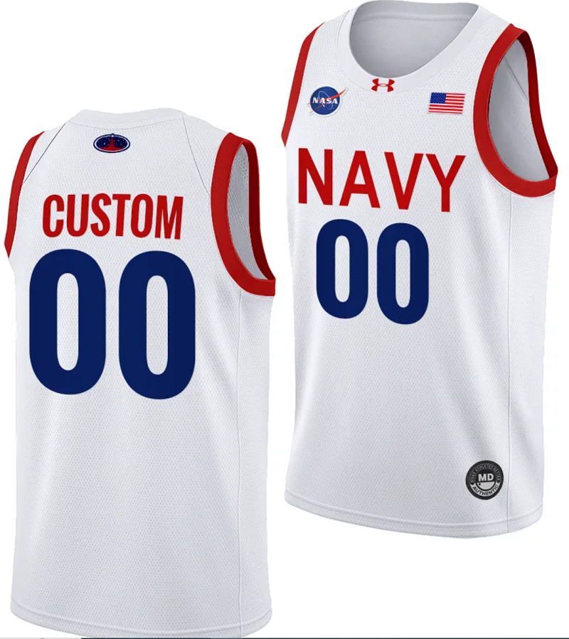 Custom Navy Midshipmen Jersey Name and Number NASA-Themed Basketball uniform 2023-24 White