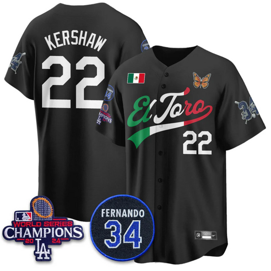 Clayton Kershaw Jersey #22 Dodgers Mexican El Toro For 34 Stitched Black